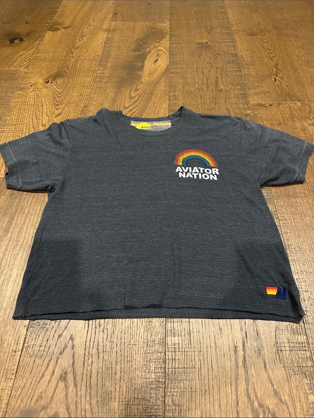 Aviator Nation Grey Tee with Rainbow Chest Logo- Medium
